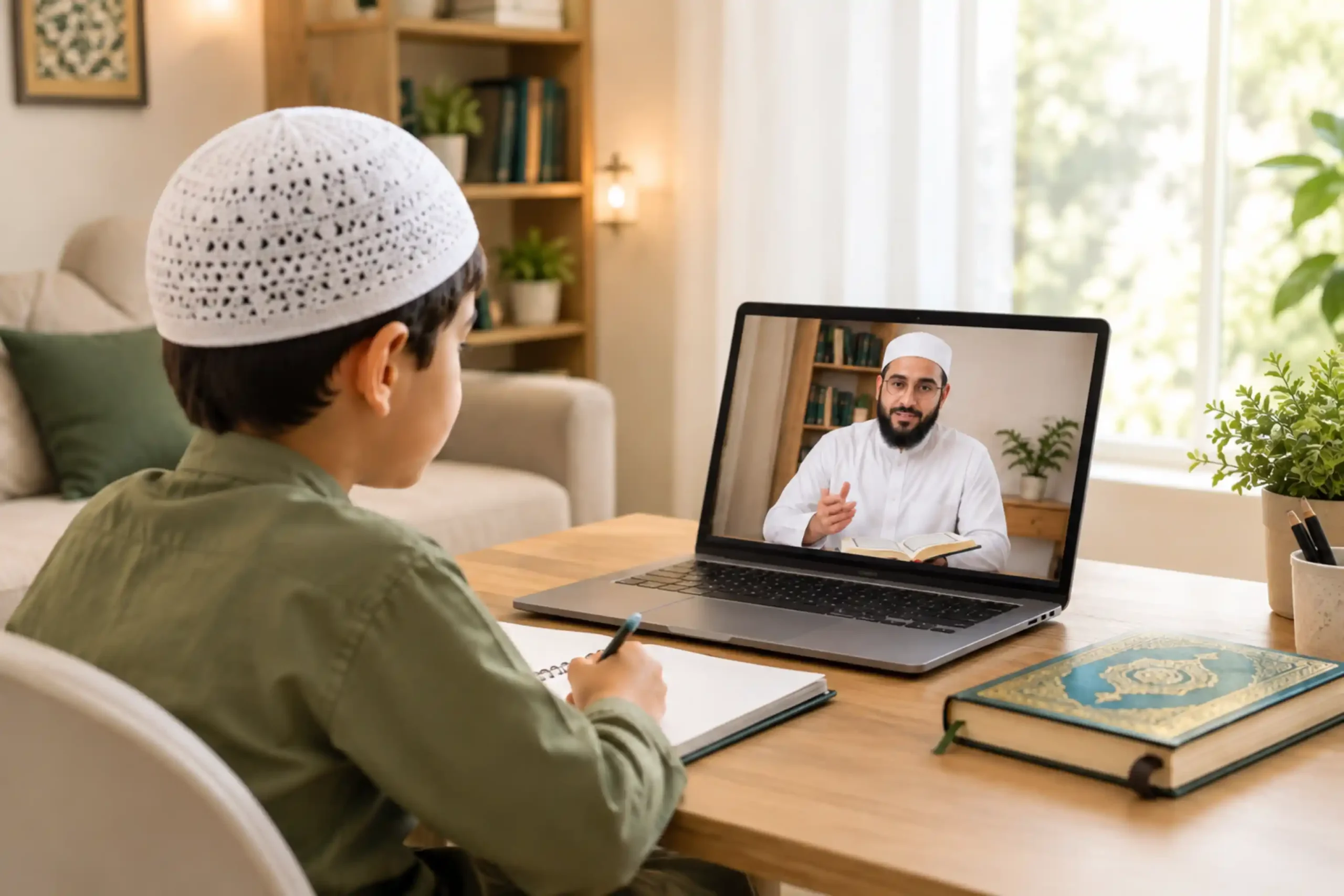 Student participating in an online Quran learning session
